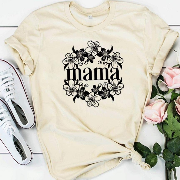 Tops - Yellow Cream Floral Wreath MAMA T-shirt